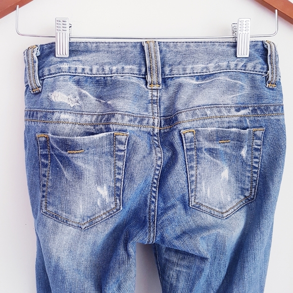 GUESS Blue Distressed Skinny Cropped Ankle Jeans - Picture 7 of 9